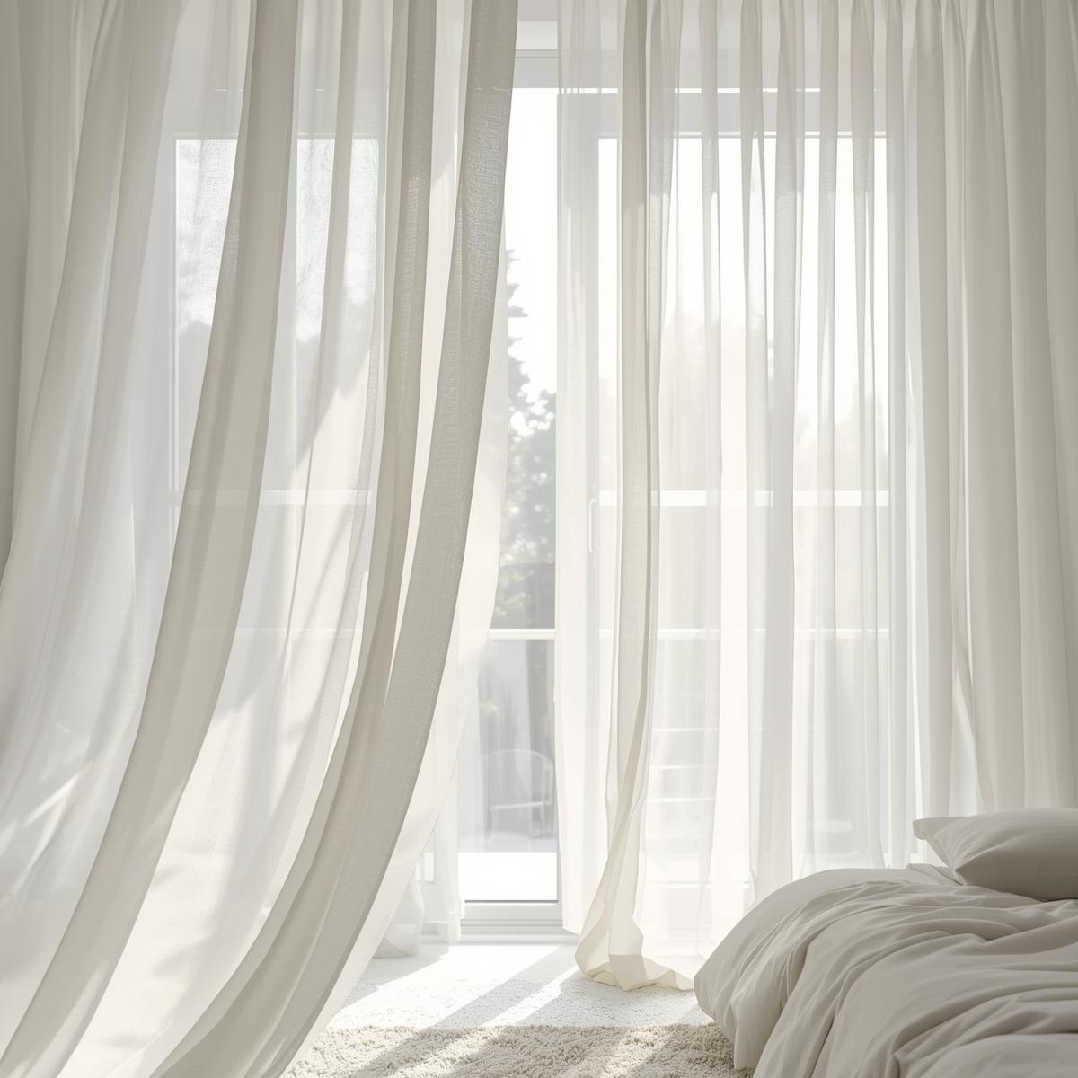 Sheer curtains in a bright contemporary bedroom