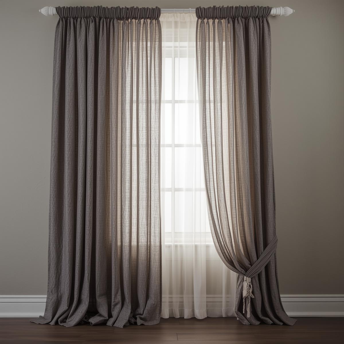 Layered curtains with sheers in a living room