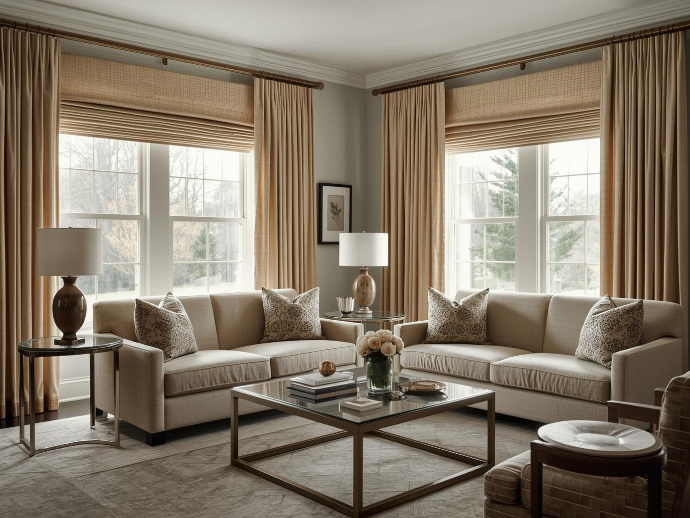 Elegant living room with custom window treatments