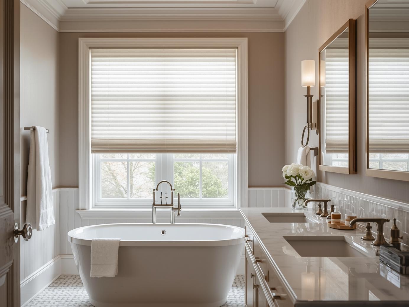 Elegant bathroom with water-resistant blinds
