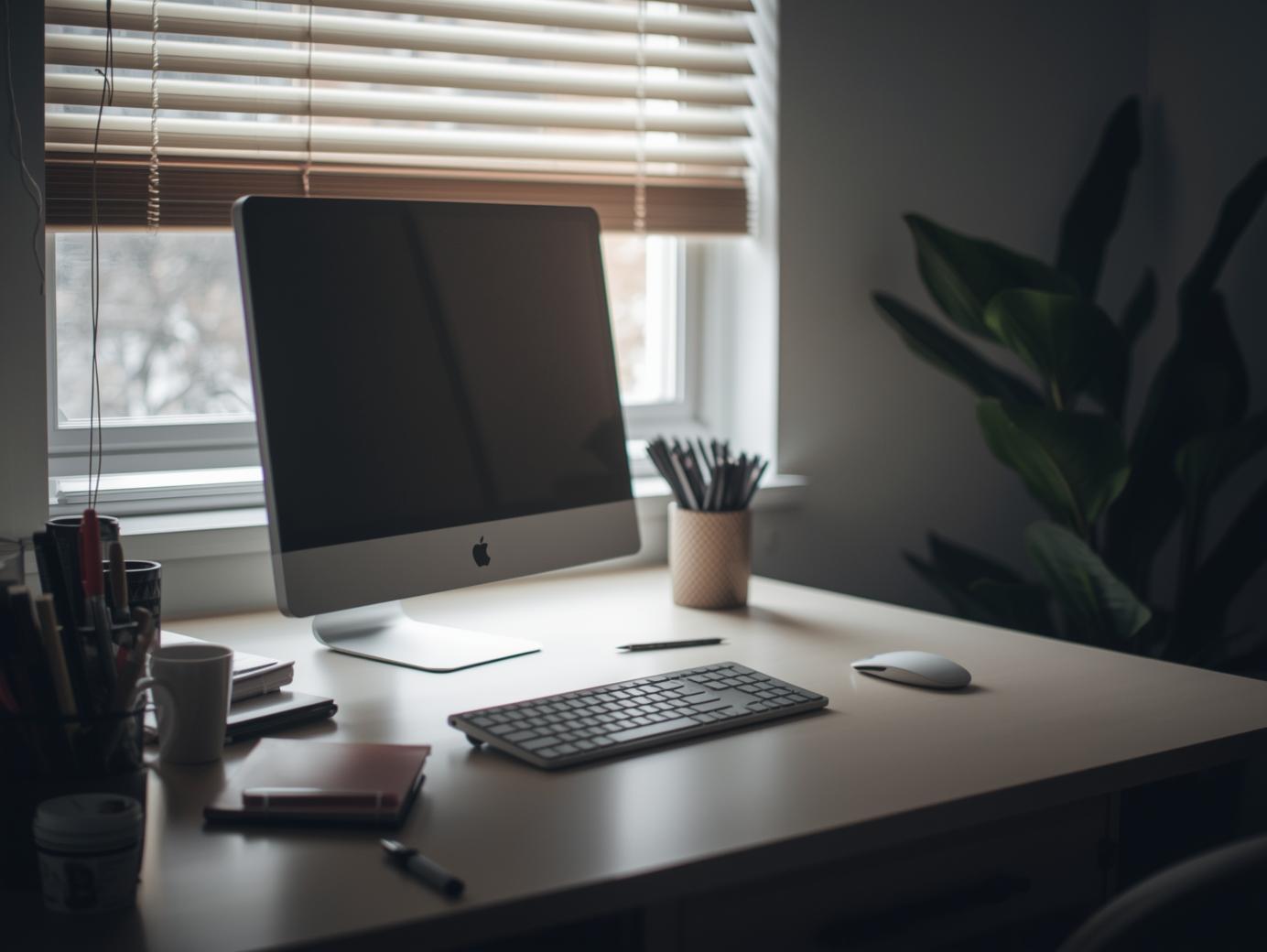 Productive home office with glare-reducing blinds